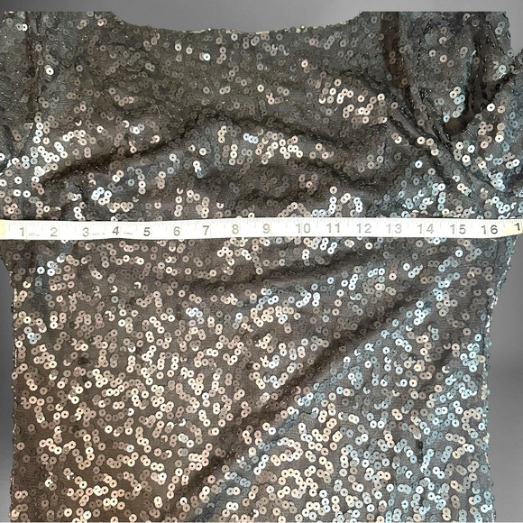 Jessica Simpson Black Sequin Long Sleeve Draped Back Mini Dress Sz 8 NWT - Picture 4 of 9